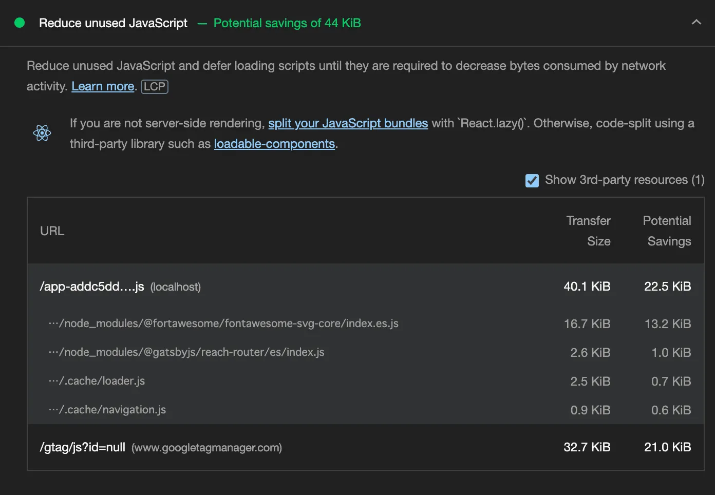 新方式の Unused JavaScript